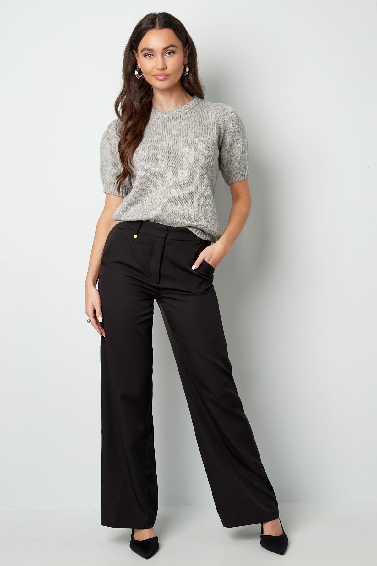 Basic shirt with puff sleeves - gray h5 Picture14